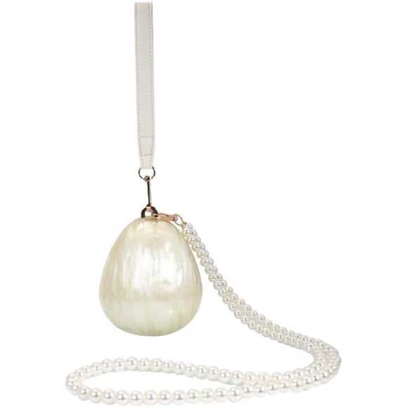 Pearl Acrylic Egg-Shaped Clutch – Marble Evening Purse with Chain - Picture 1 of 5